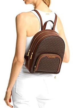 NWT Michael Kors Jaycee Medium Signature Logo Backpack - Brown/Acorn